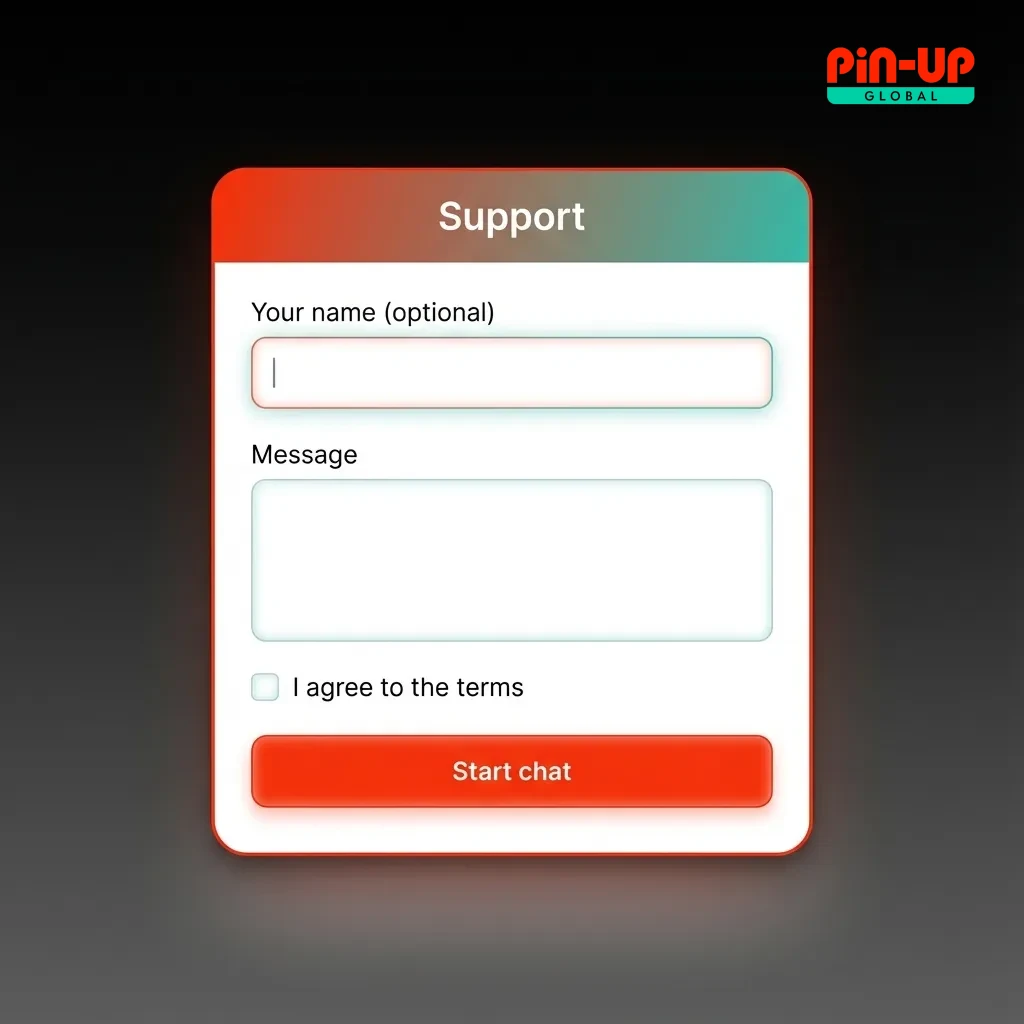 Pin-Up India customer support screen showing 24/7 live chat, email, and help centre options for Indian players
