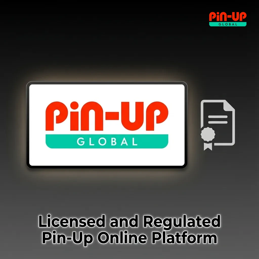 Badge-style graphic stating Pin-Up is a licensed and regulated online platform with Curacao eGaming licence details.