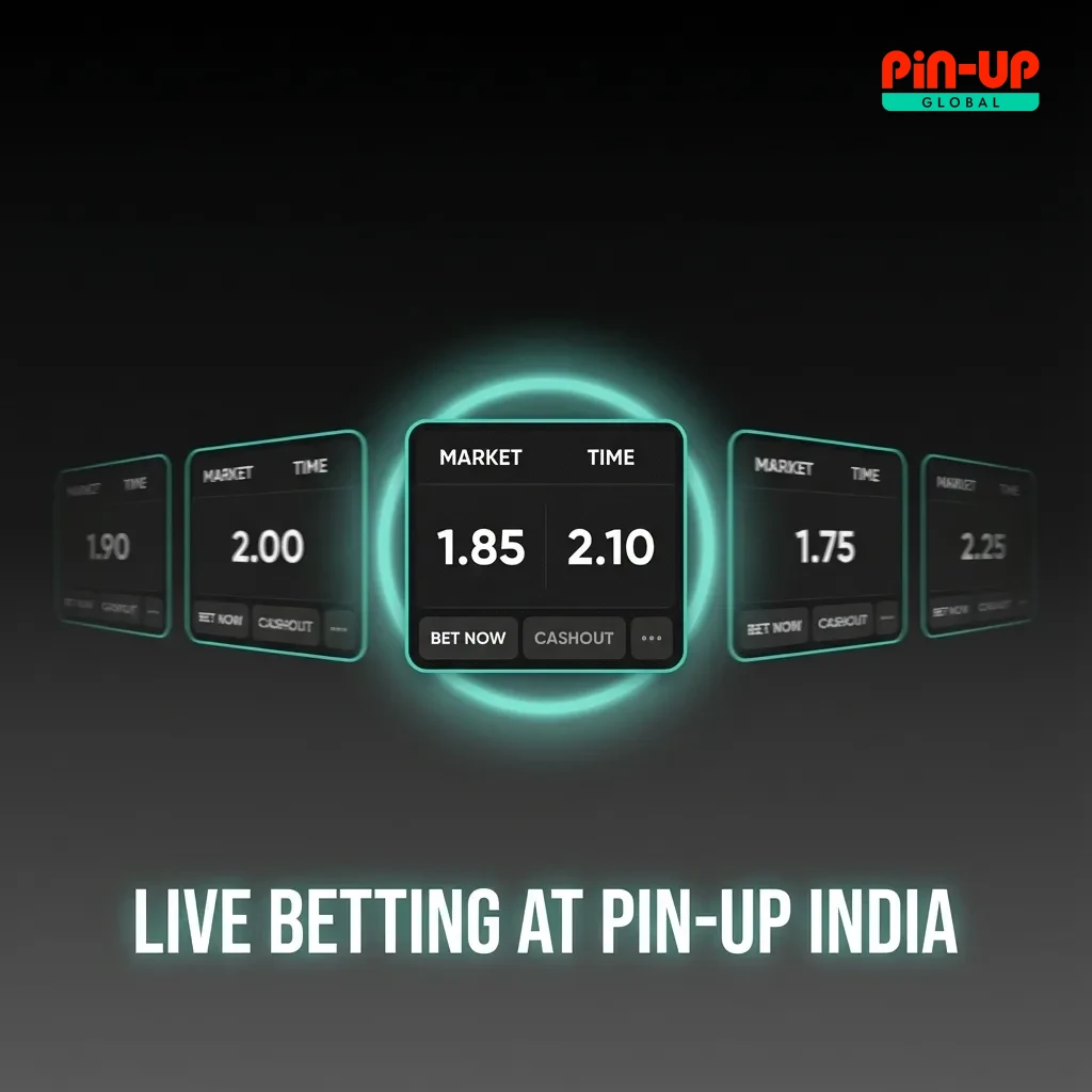 Pin-Up India live betting interface showing real-time odds, stats, and graphics for multiple sports and eSports