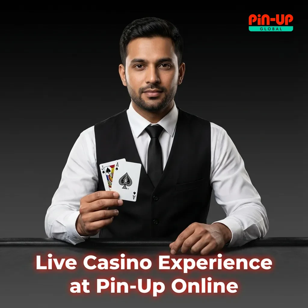 Dealer hosting live roulette and card games in a Pin-Up online casino studio on a mobile and desktop screen