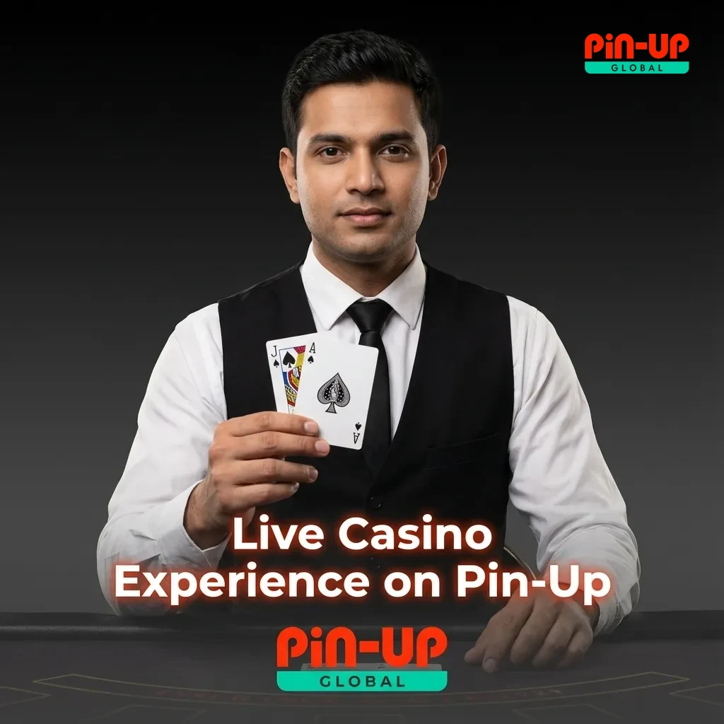 Player at Pin-Up live casino interface with real dealer video, chat window, and tables for roulette, blackjack, baccarat.