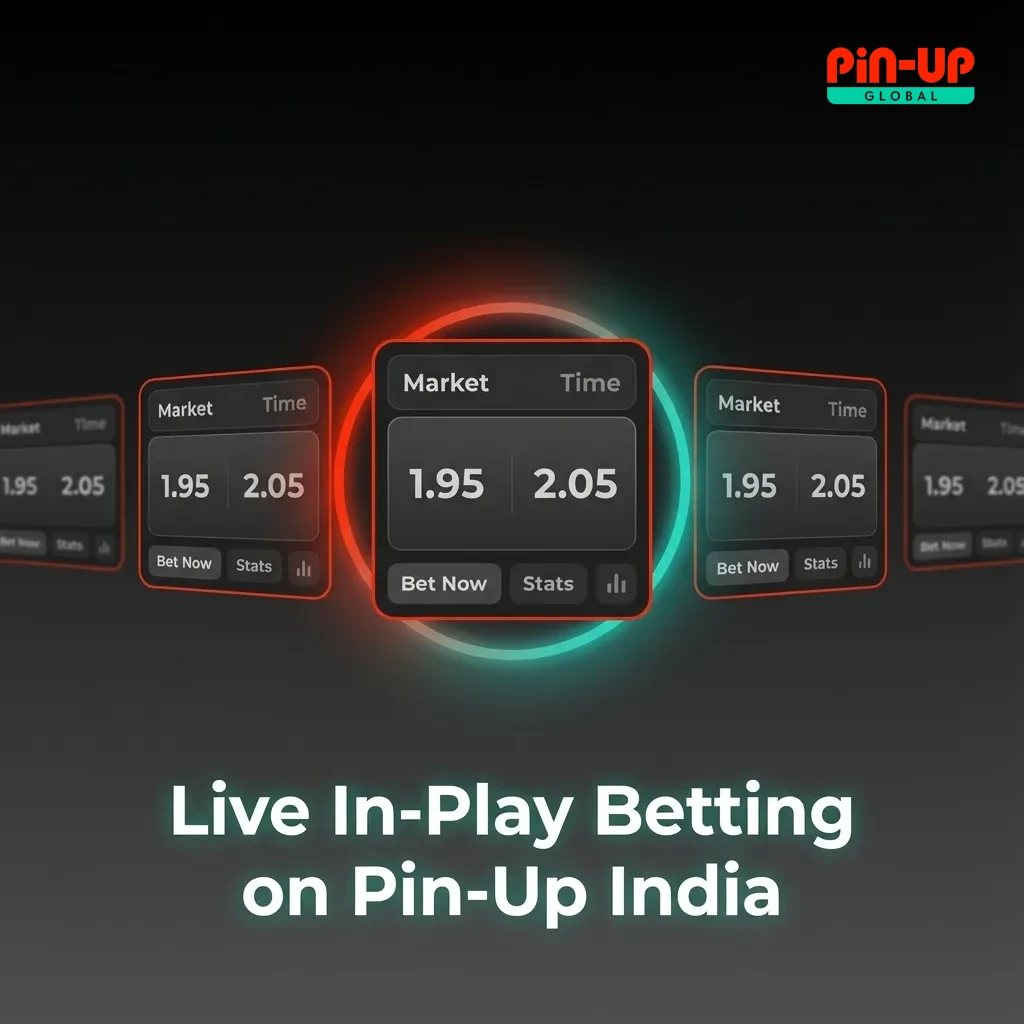 Pin-Up India live in-play betting interface showing real-time odds, cashout options, and visual trackers for multiple sports
