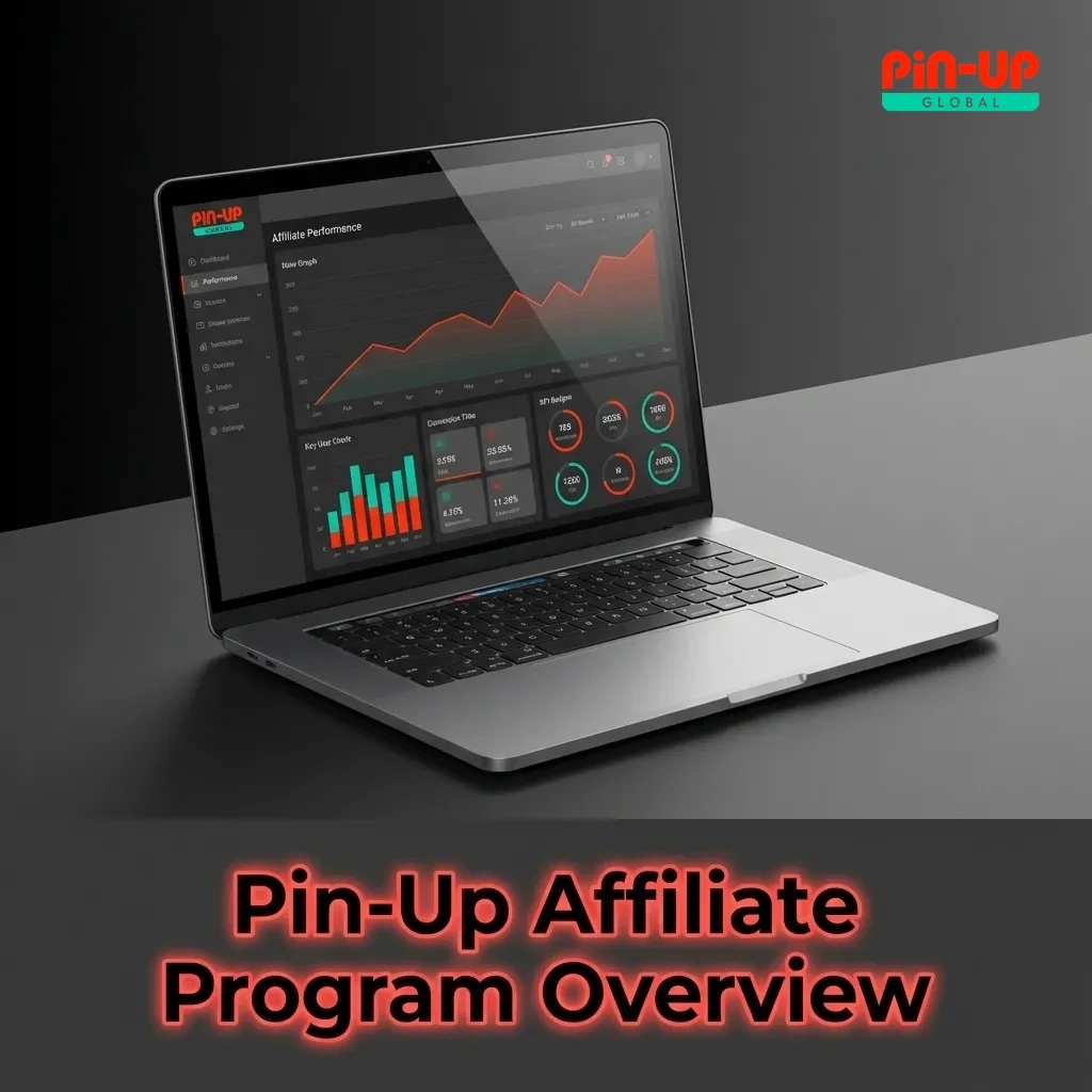 Illustration of Pin-Up affiliate program showing commissions, marketing tools, tracking, and manager support for iGaming partners