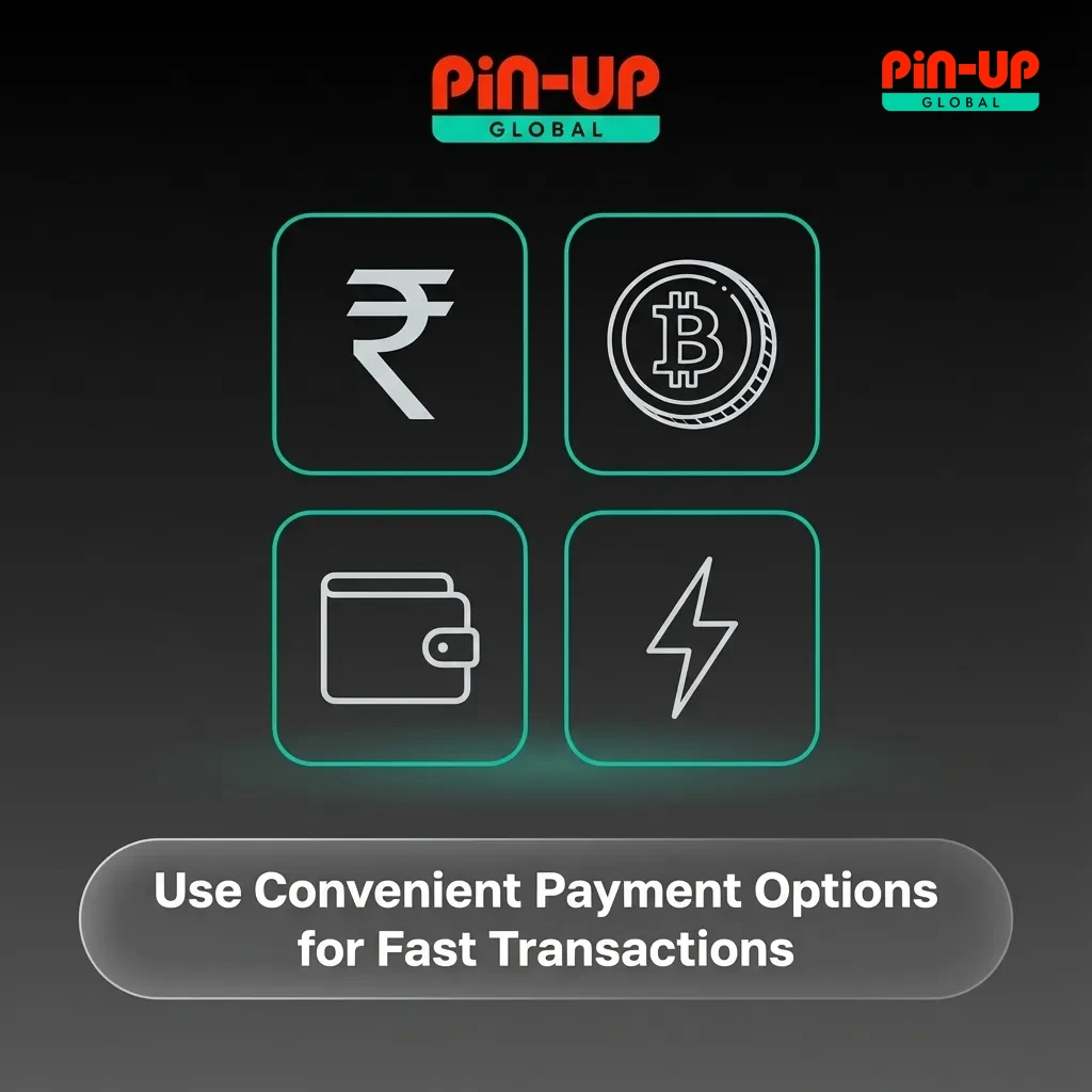 Pin-Up India payment screen showing UPI, PayTM, PhonePe, cards, net banking and crypto icons for secure INR transactions