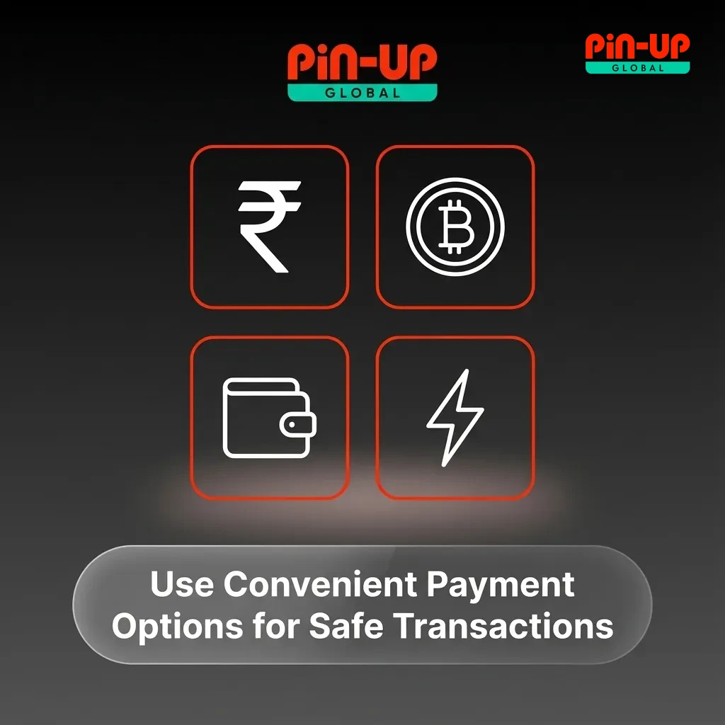 Illustration of Pin-Up India showing secure, encrypted payments via UPI, wallets, cards and popular cryptocurrencies