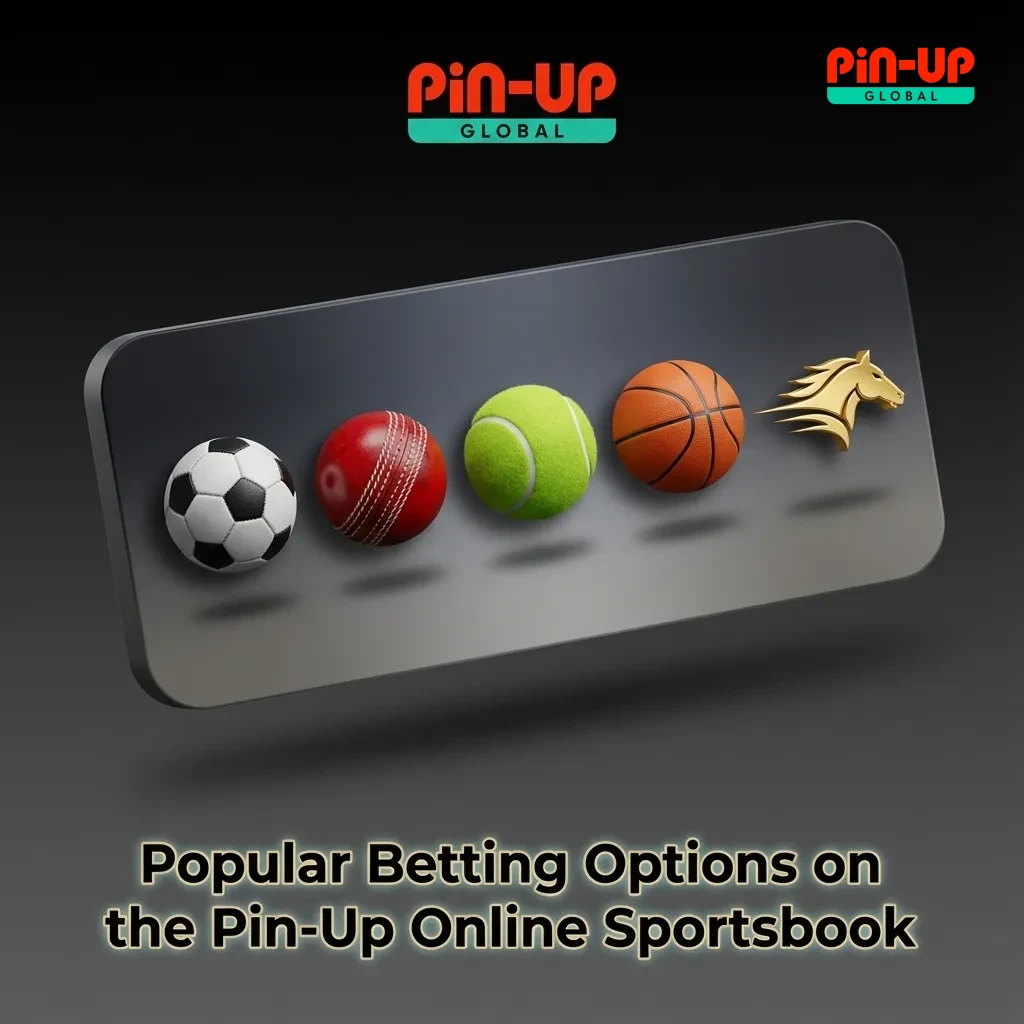 Infographic titled “Popular Betting Options” showing prematch, live, and multi-live betting features on the Pin-Up sportsbook interface