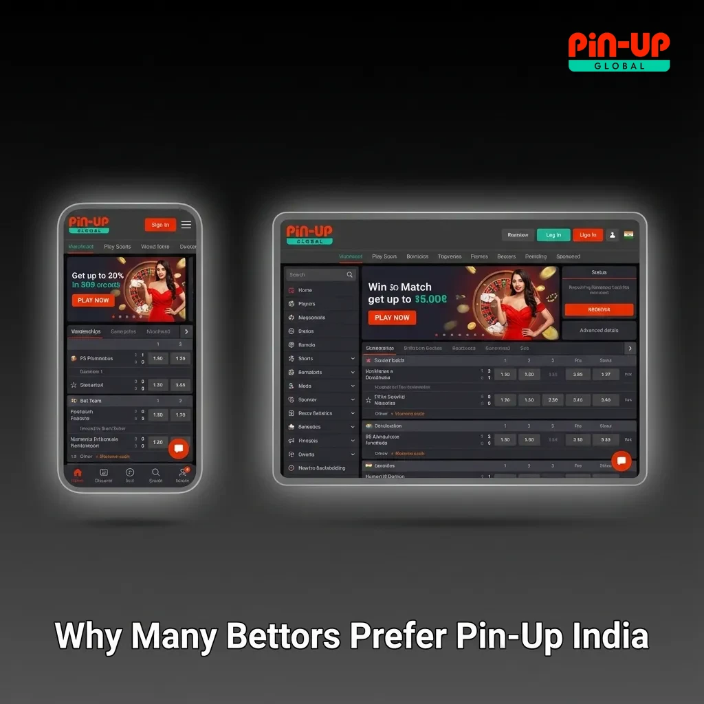 Pin-Up India betting site interface on a phone, showing cricket odds and casino games with Indian payment logos