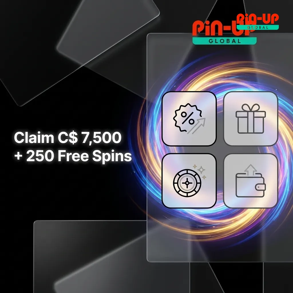 Four-tier casino welcome bonus showing C$ 7,500 total and 250 free spins for Canadian players across deposits