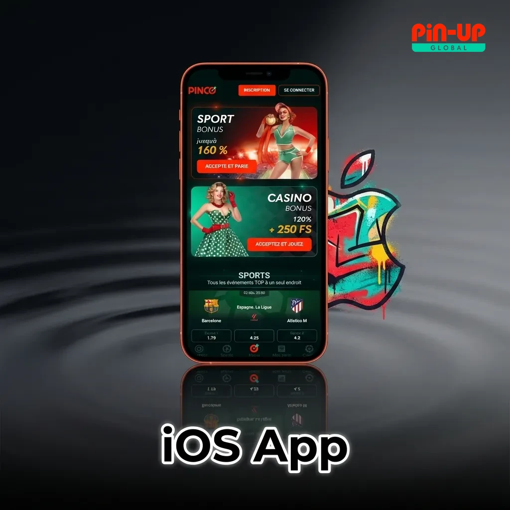 iOS app interface on iPhone showing App Store download, Touch ID login, and push notification features
