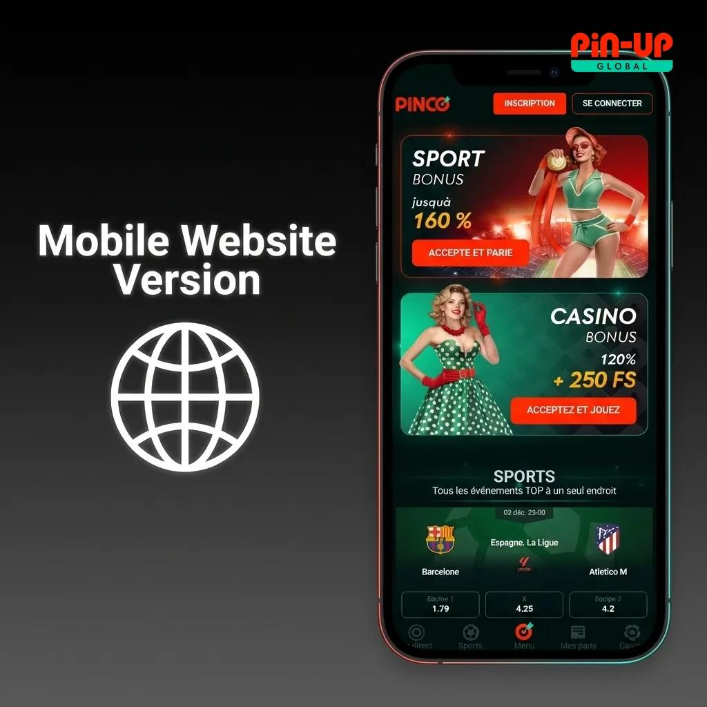 Mobile website interface showing responsive sports betting and casino gaming accessible across all smartphone browsers.